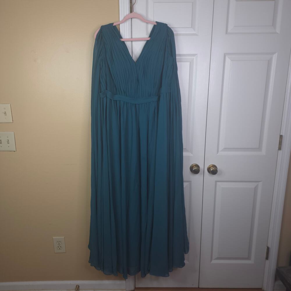 JJ's House Dark Teal V-Neck Faux Wrap Chiffon Formal Dress Gown Size 20W